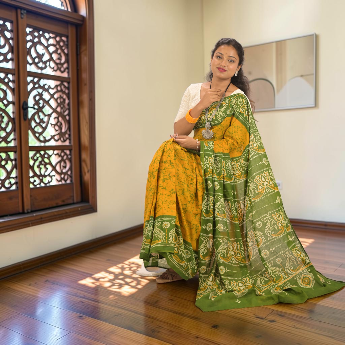 Unveiling the Elegance of Handloom - Haritika Bloom Pure Hand Batik Cotton Saree