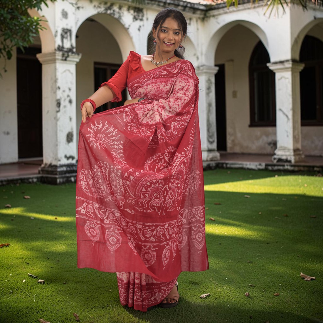 Radiate Elegance with Art Angan's Shonika Radiance Pure Hand Batik Cotton Saree