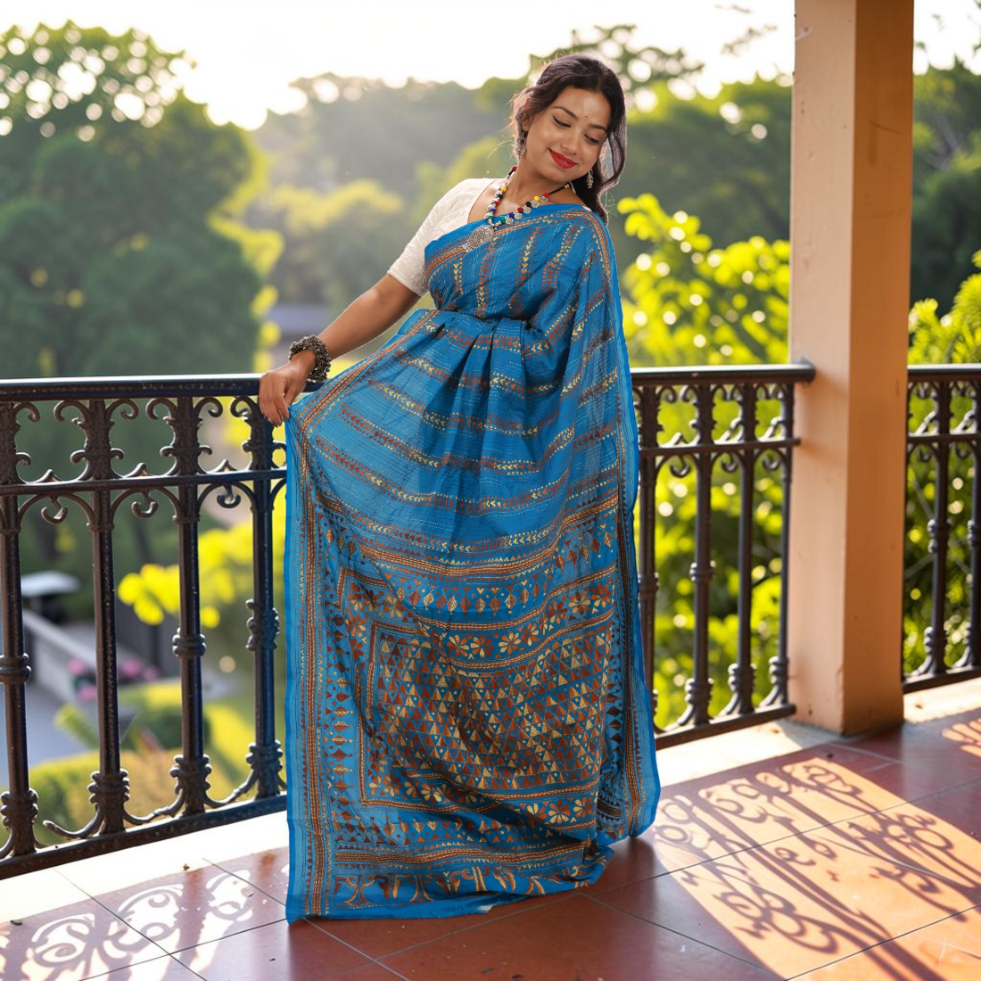 Celebrate Elegance with Aakanshi Celeste Kantha Art Silk Saree
