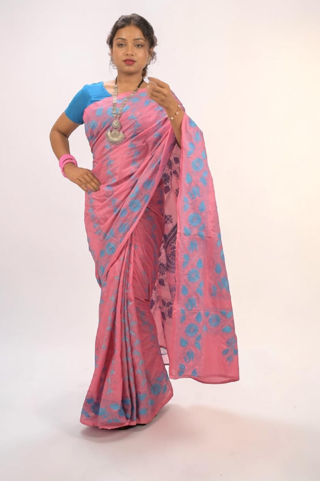 Anvika Grace Katha Stitch Bangalore Silk Saree - Handcrafted Indian Art (View 3) | Art Angan