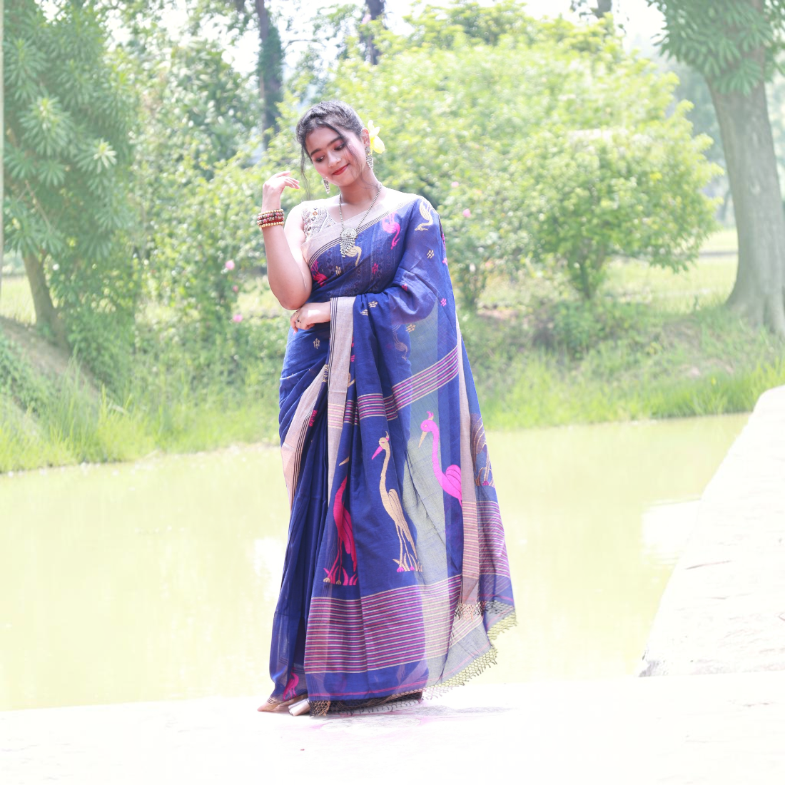 Neelayan Classic Khadi Cotton Saree - Handcrafted Indian Art (View 6) | Art Angan