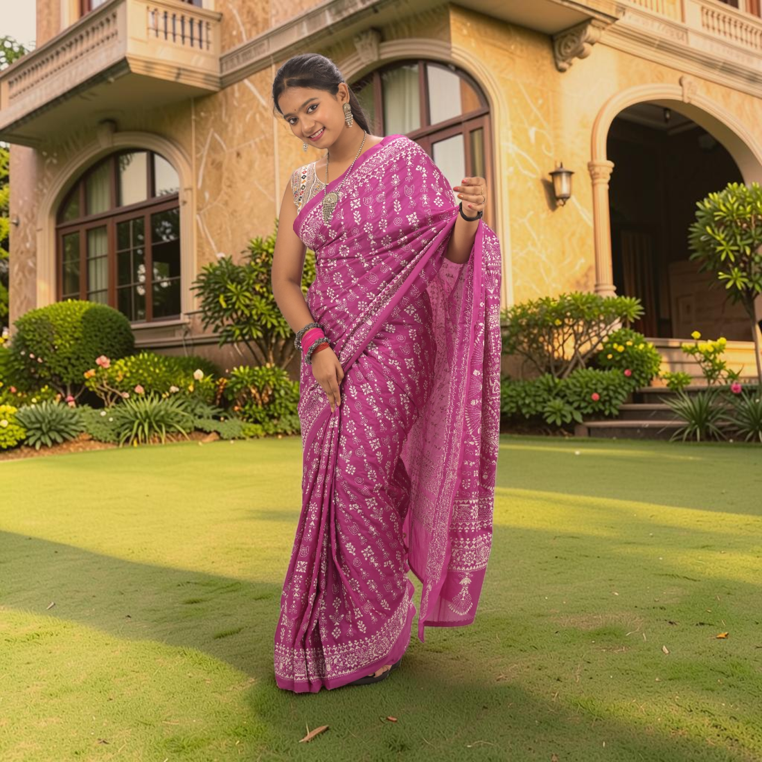 Rajanika Royale Madhubani Bangalore Silk Saree - Handcrafted Indian Art (View 3) | Art Angan