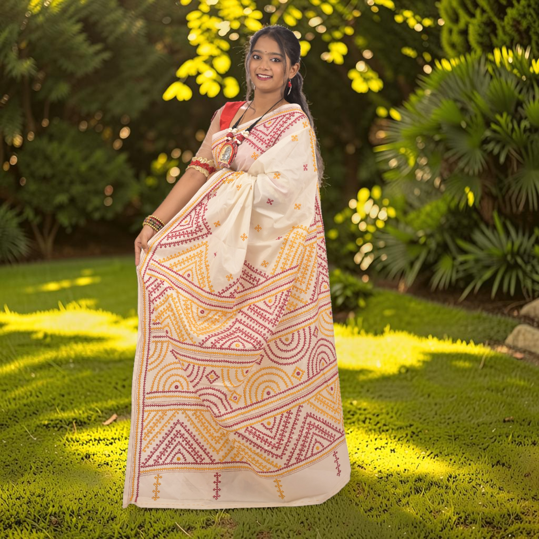 Shvetika Heritage Gujarati Stitch Bangalore Silk Saree - Handcrafted Indian Art (View 3) | Art Angan