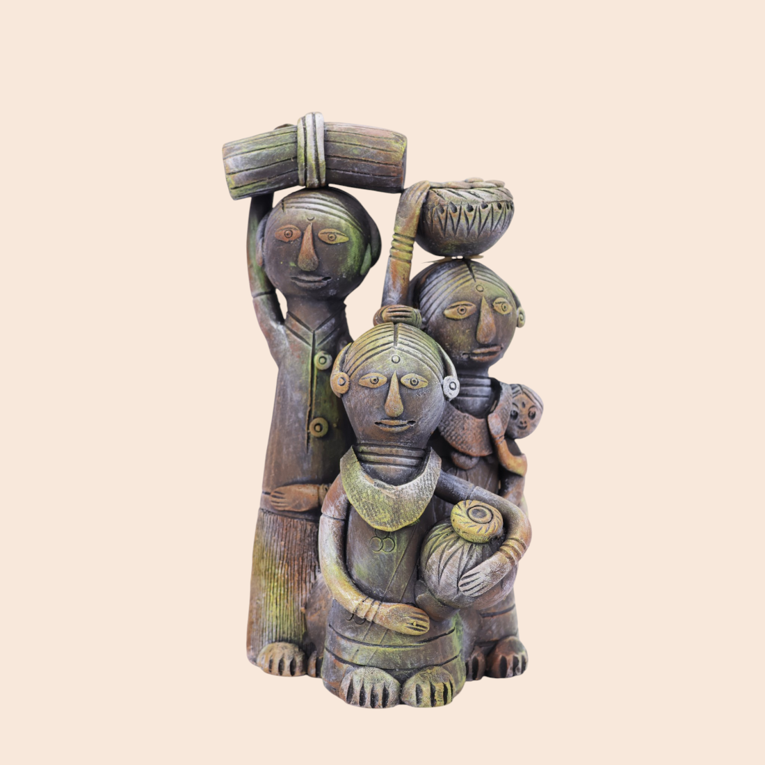 Adivashi Family(Clay show piece) - Handcrafted Indian Art (View 3) | Art Angan