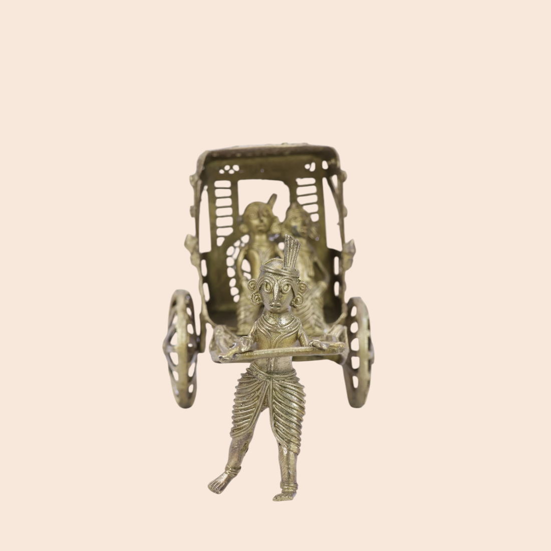 Antique Brass Dokra Hand Rickshaw - Unique Tribal Art Handicraft