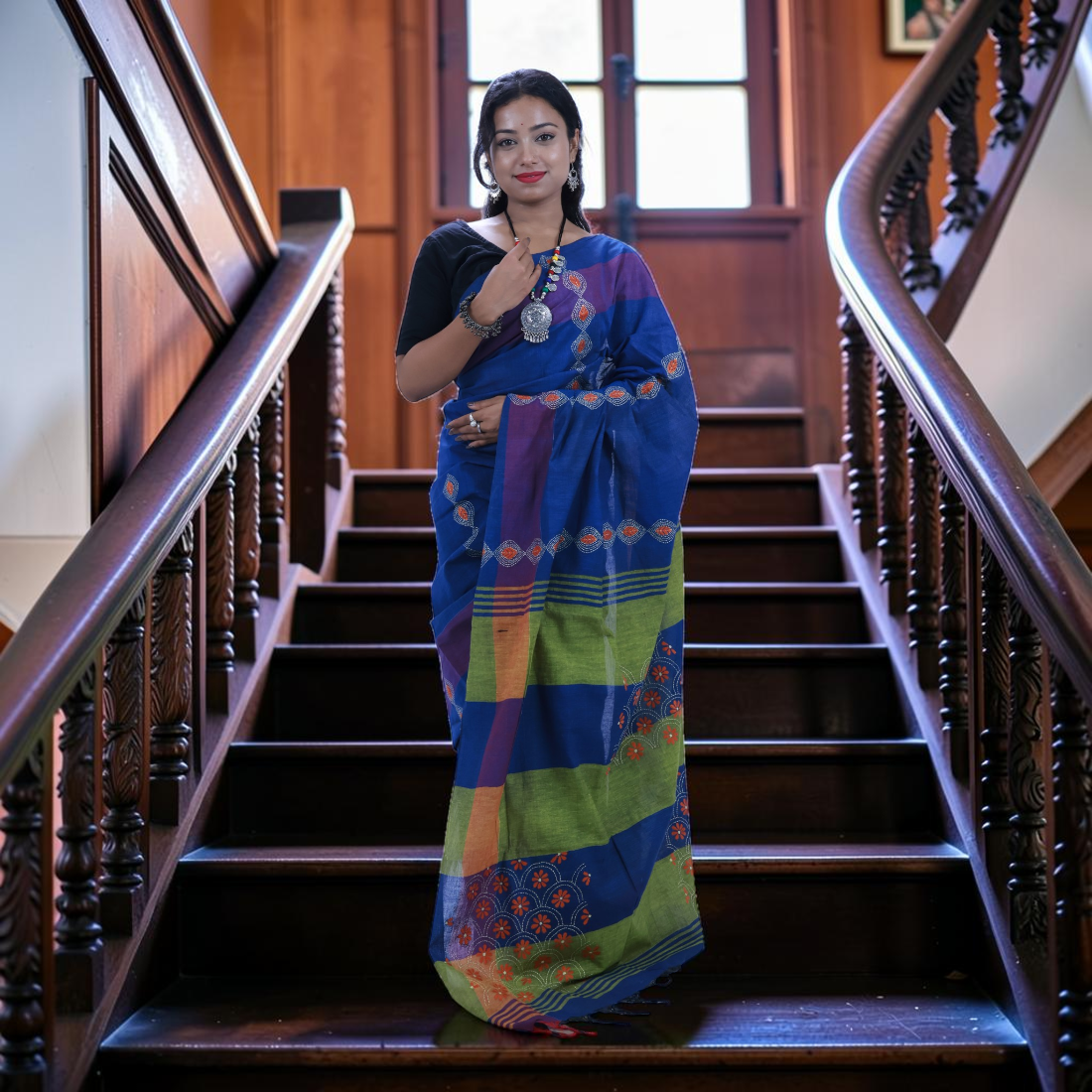 Neelanjali Classic Hand Khesh Cotton Saree - Handcrafted Indian Art (View 4) | Art Angan