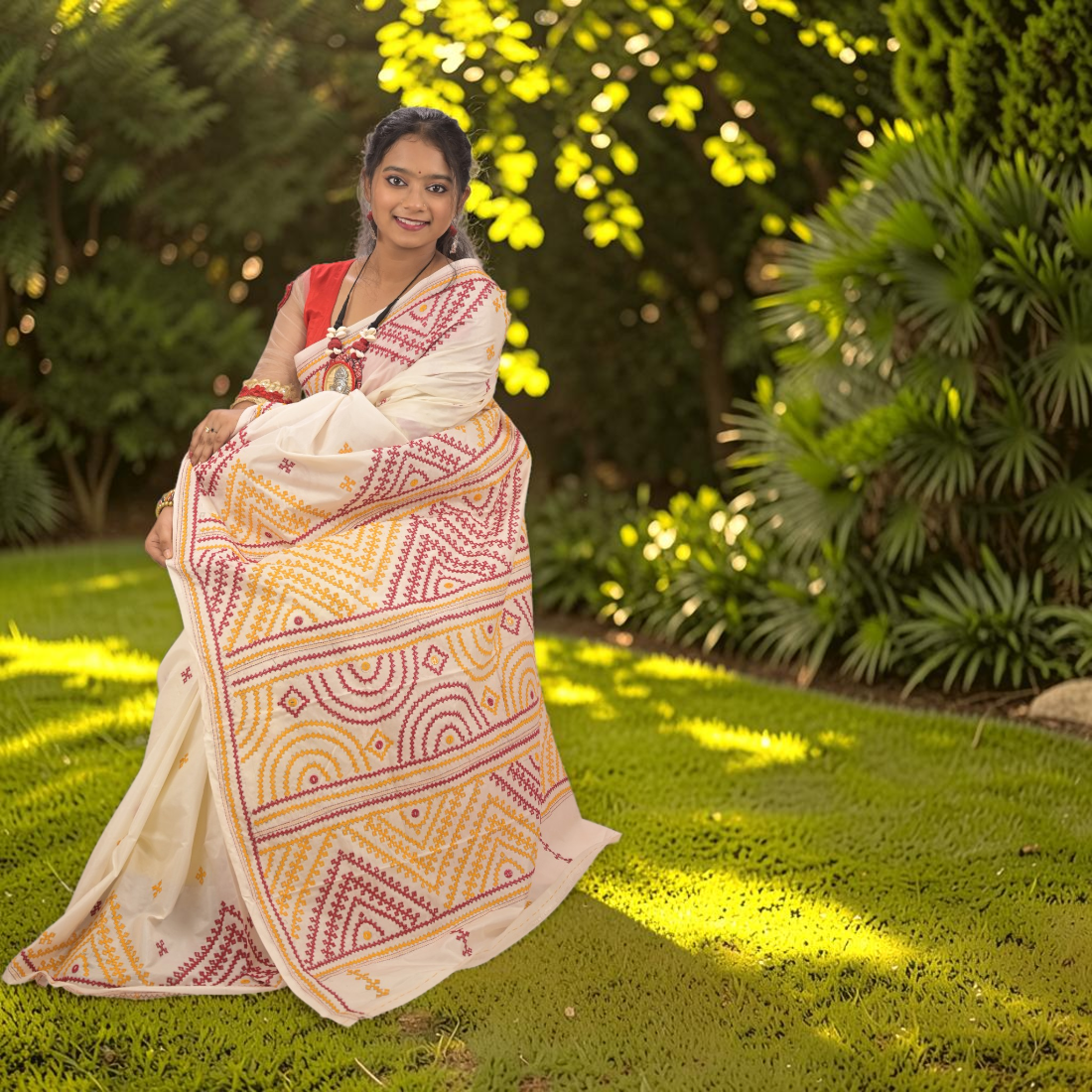 Shvetika Heritage Gujarati Stitch Bangalore Silk Saree - Handcrafted Indian Art (View 6) | Art Angan