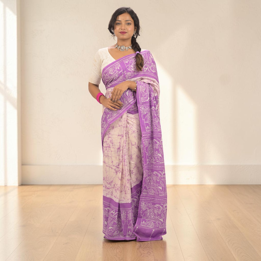 Lavanya Grace Pure Hand Batik Cotton Saree - Handcrafted Indian Art (View 2) | Art Angan