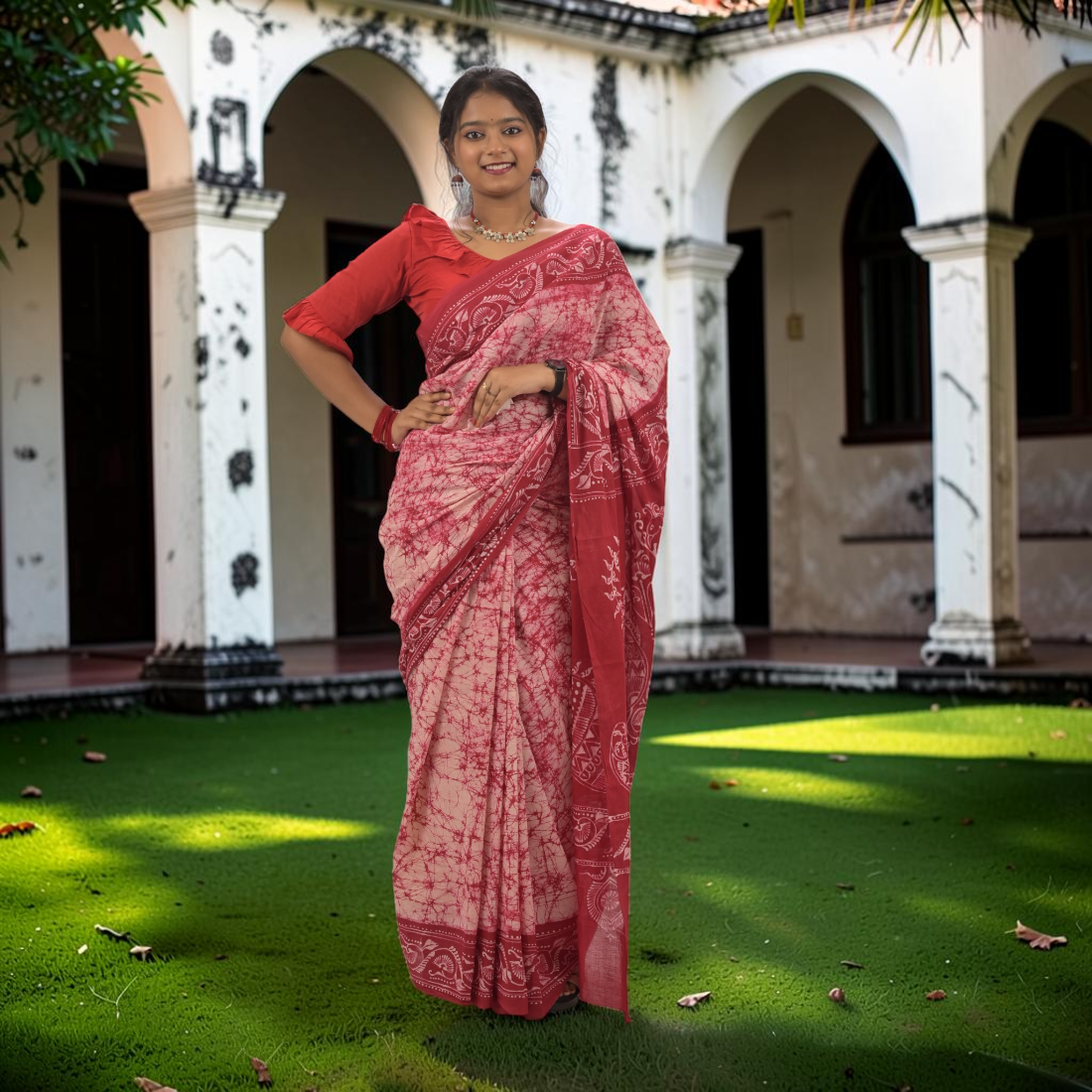 Shonika Radiance Pure Hand Batik Cotton Saree - Handcrafted Indian Art (View 2) | Art Angan