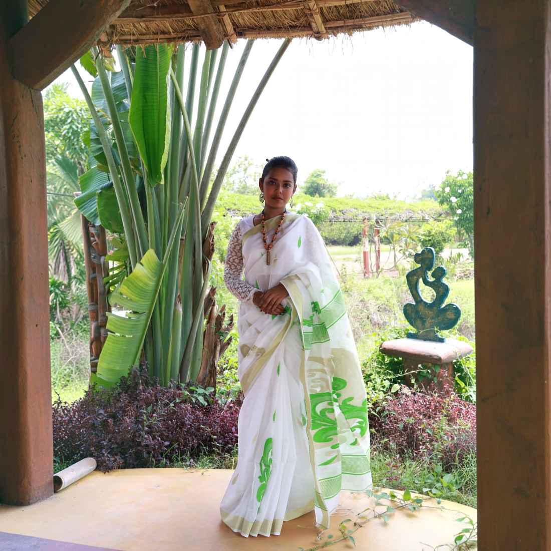 Elegant Shubhra Kalka Handwoven Handloom Saree for Women - Art Angan