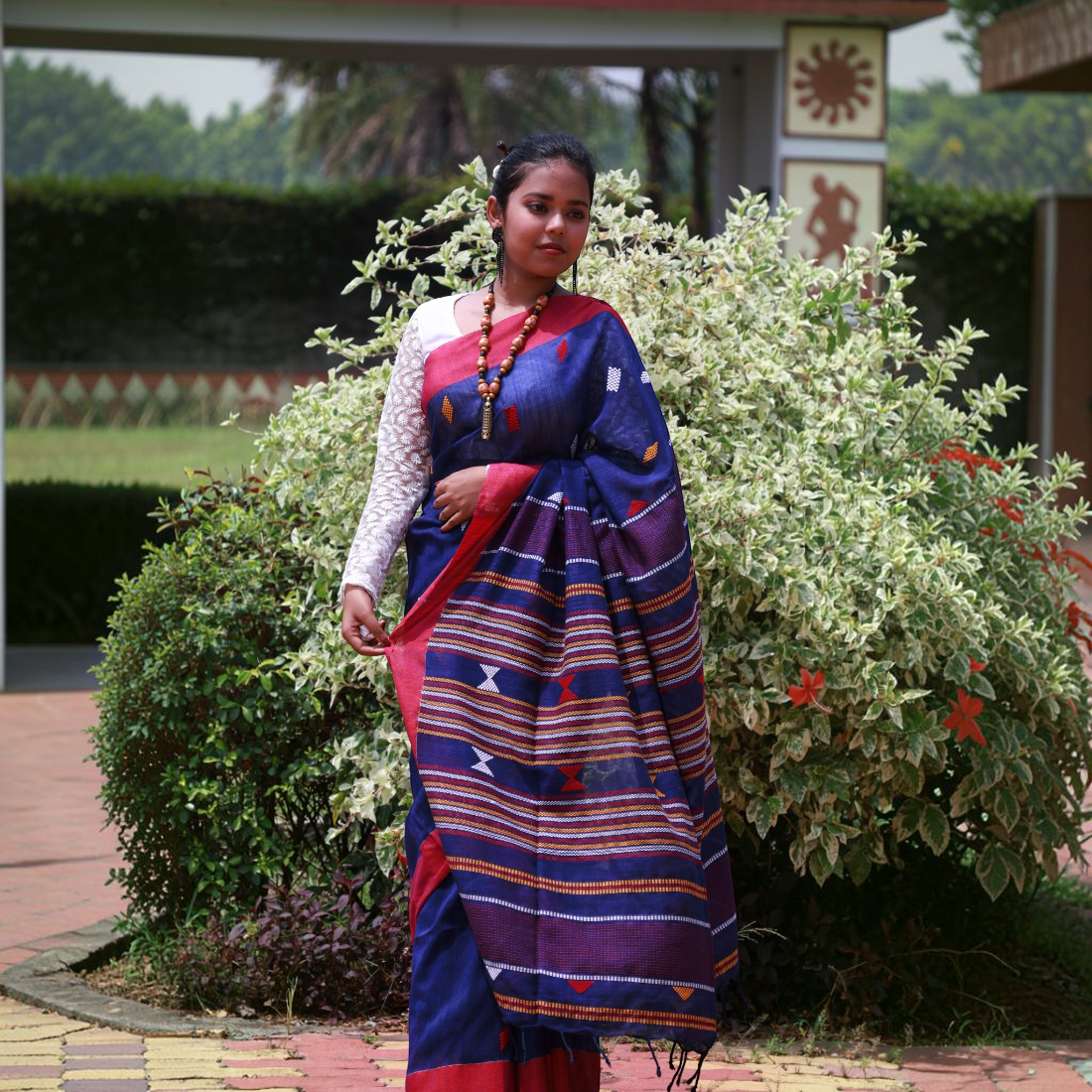 Experience the Timeless Elegance of Art Angan's Handwoven Neelambara Khadi Cotton Saree