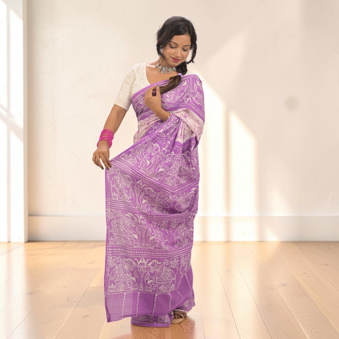 Lavanya Grace Pure Hand Batik Cotton Saree - Handcrafted Indian Art (View 3) | Art Angan