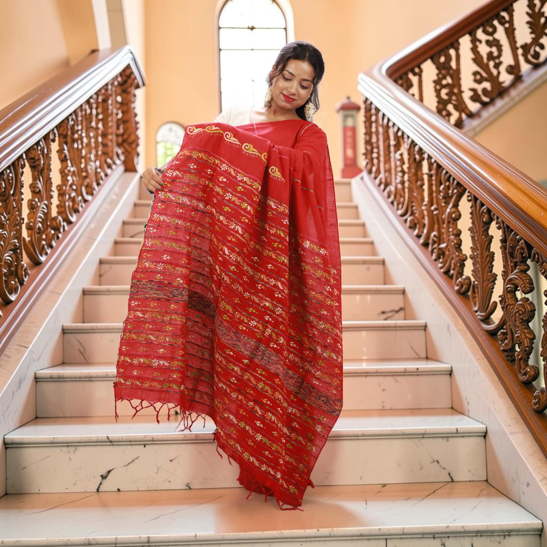 Rangriti Artisan Hand Khesh Cotton Saree - Handcrafted Indian Art (View 3) | Art Angan