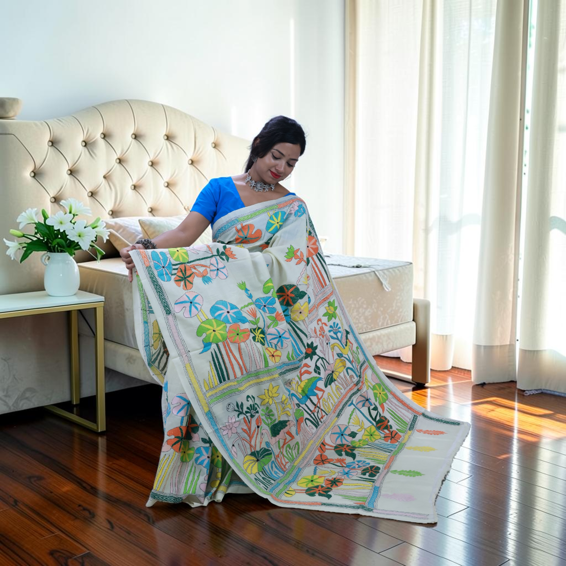 Royale Tasar Katha Silk Saree - Handcrafted Indian Art (View 6) | Art Angan