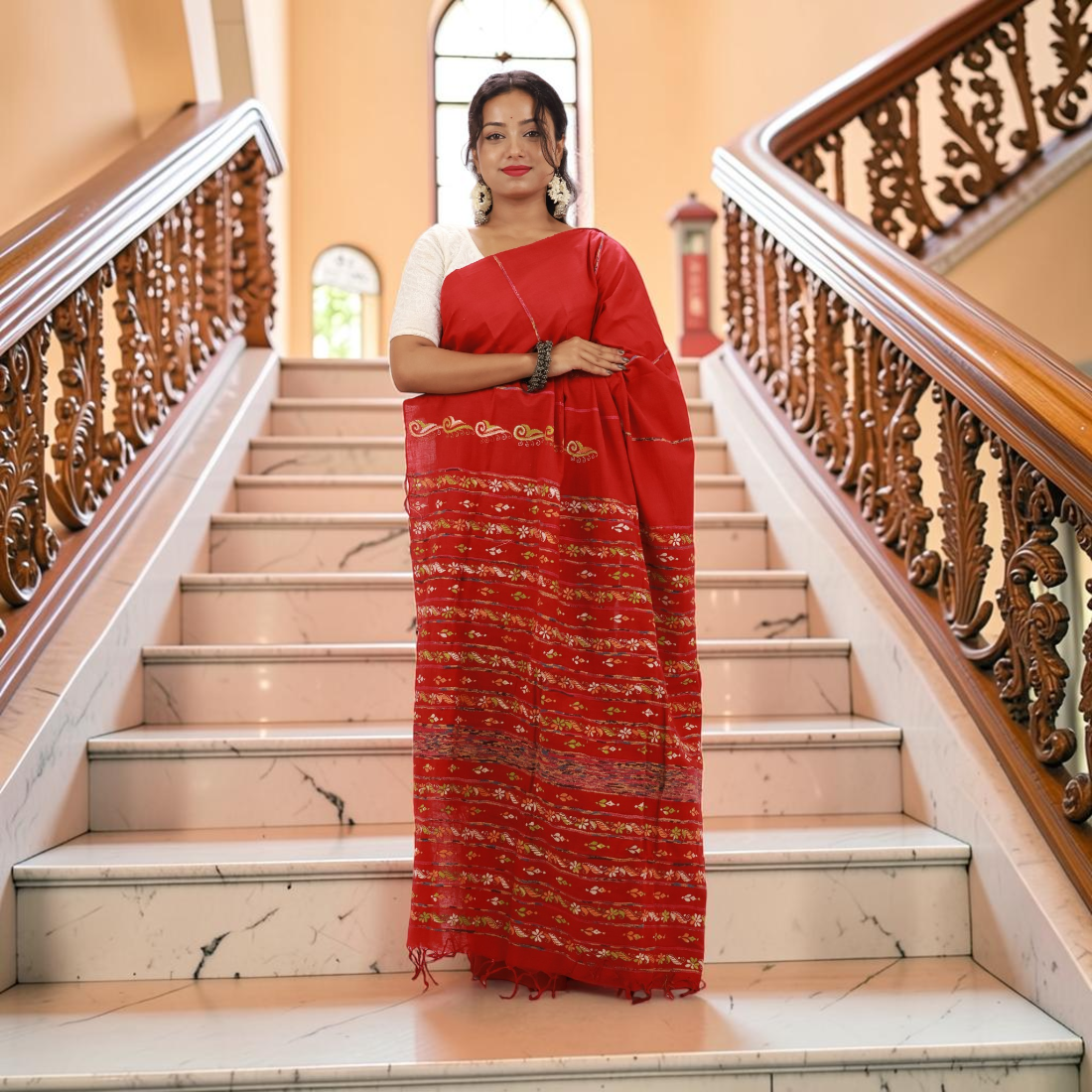 Rangriti Artisan Hand Khesh Cotton Saree - Handcrafted Indian Art (View 4) | Art Angan