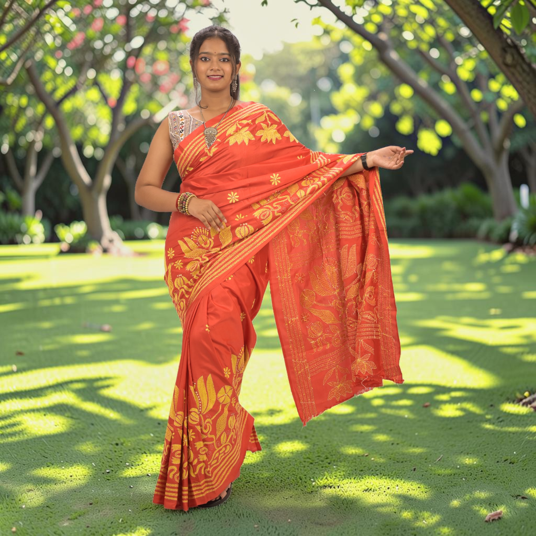 Experience the Regal Elegance of Rudrima Opulence Katha Stitch Bangalore Silk Saree