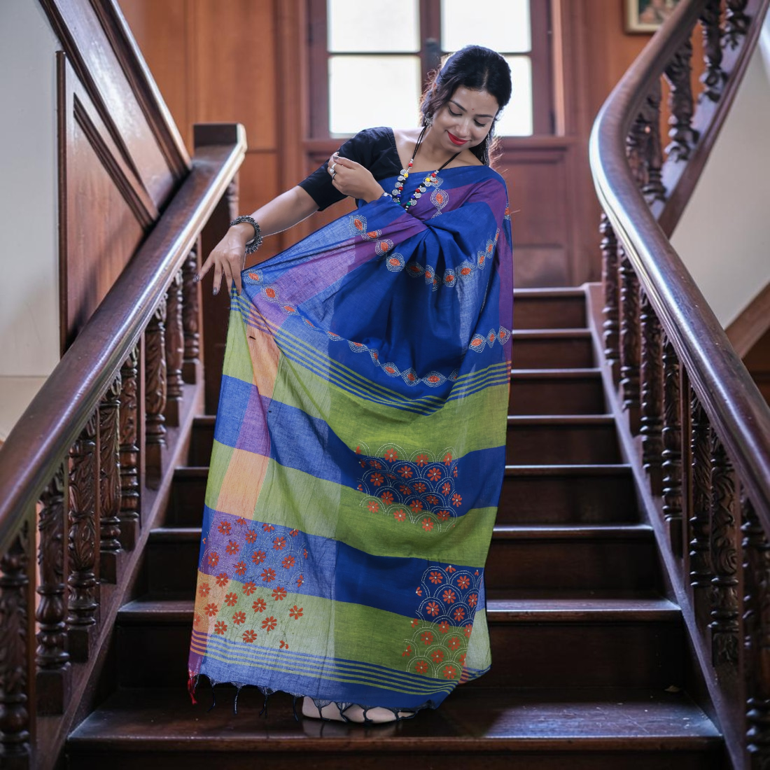 Neelanjali Classic Hand Khesh Cotton Saree - Handcrafted Indian Art (View 2) | Art Angan
