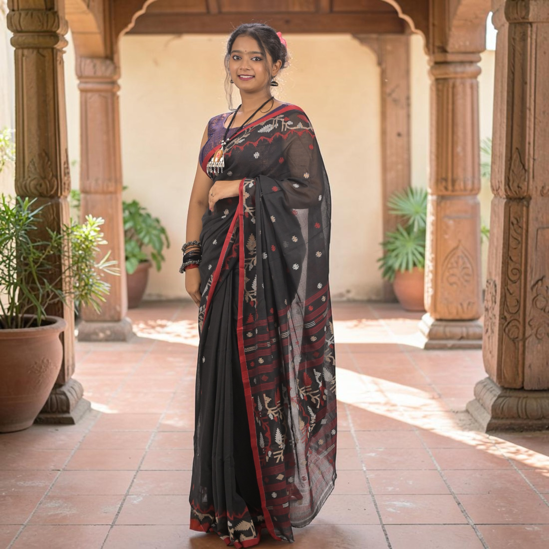 Experience the Timeless Elegance of Nishika Noir Soft Jamdani Saree