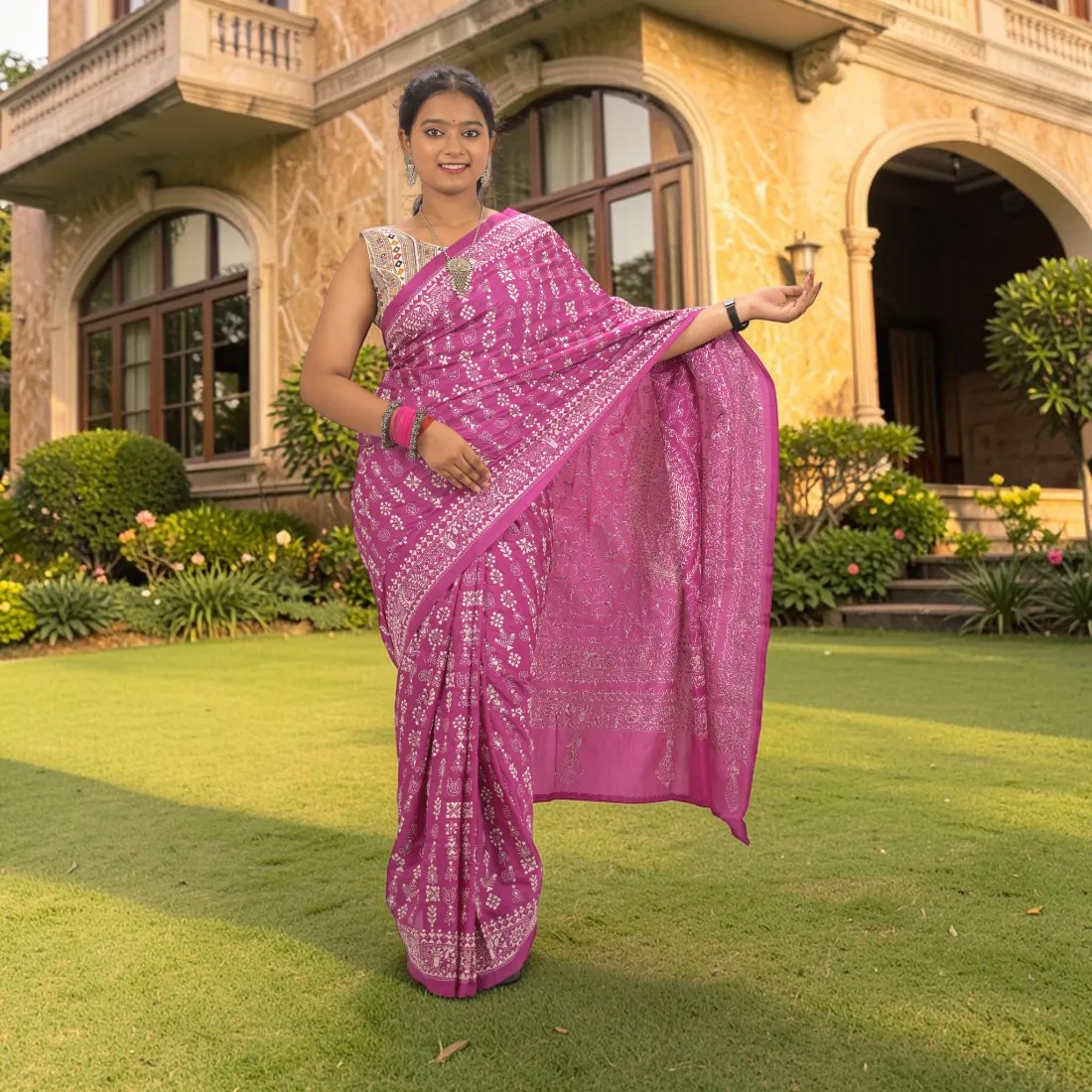 Rajanika Royale Madhubani Kantha Bangalore Silk Saree Thumbnail 2