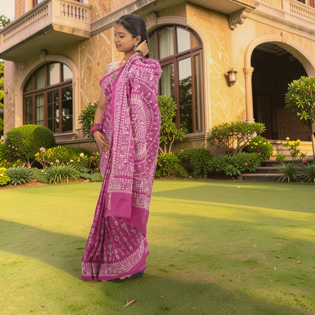 Rajanika Royale Madhubani Kantha Bangalore Silk Saree Thumbnail 5