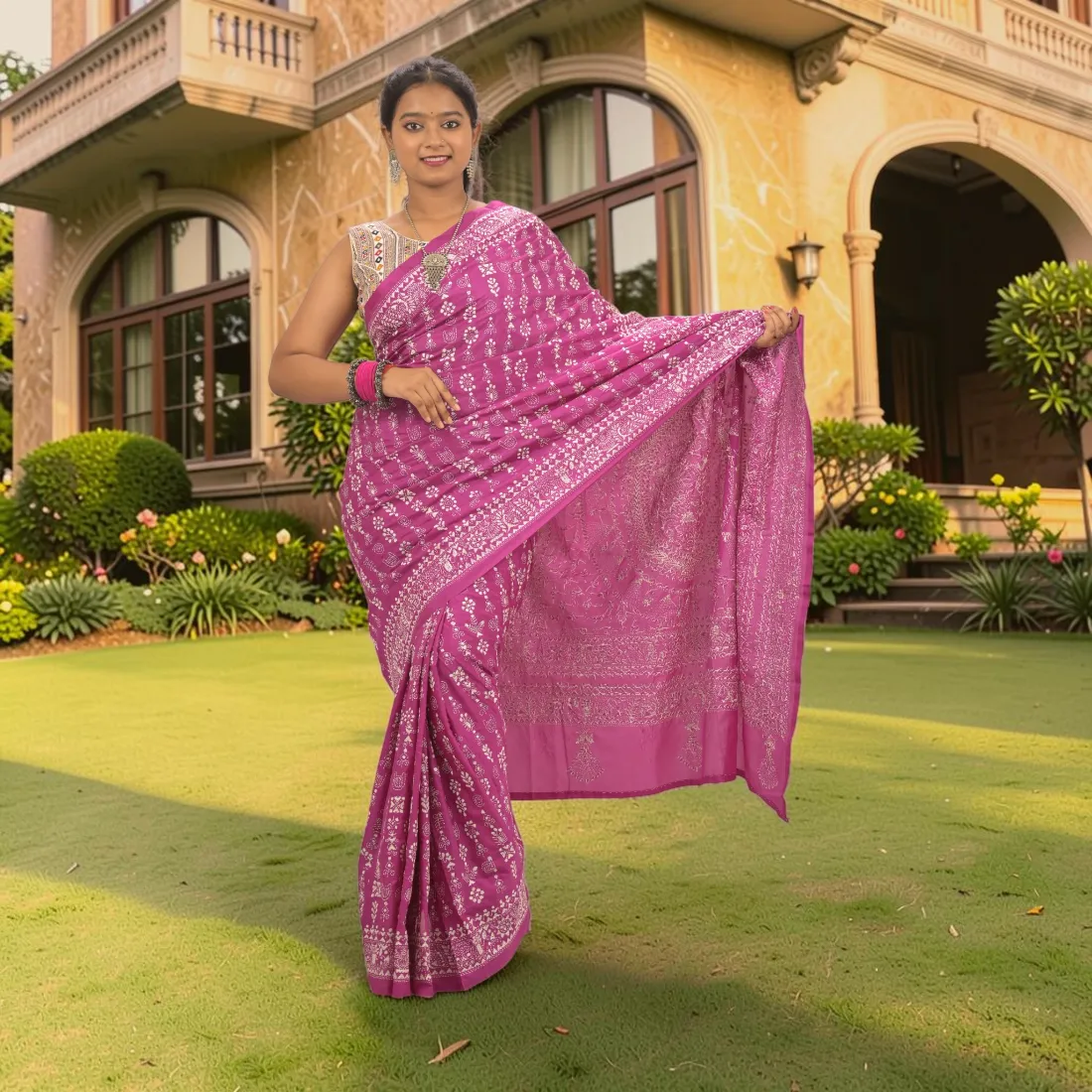 Rajanika Royale Madhubani Kantha Bangalore Silk Saree Thumbnail 7