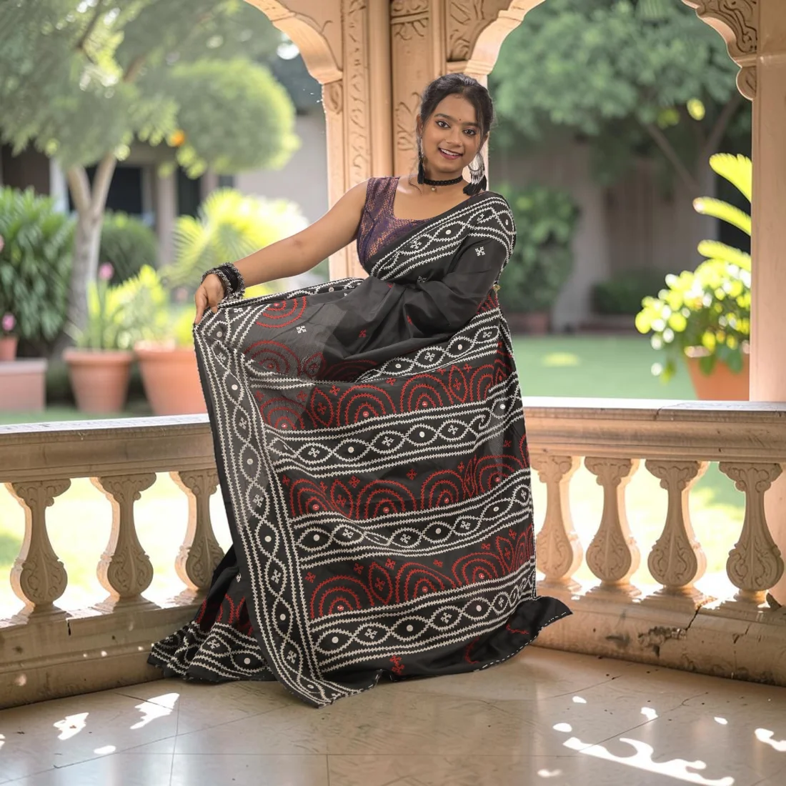 Nishika Royal Gujarati Stitch Bangalore Silk Saree Thumbnail 6