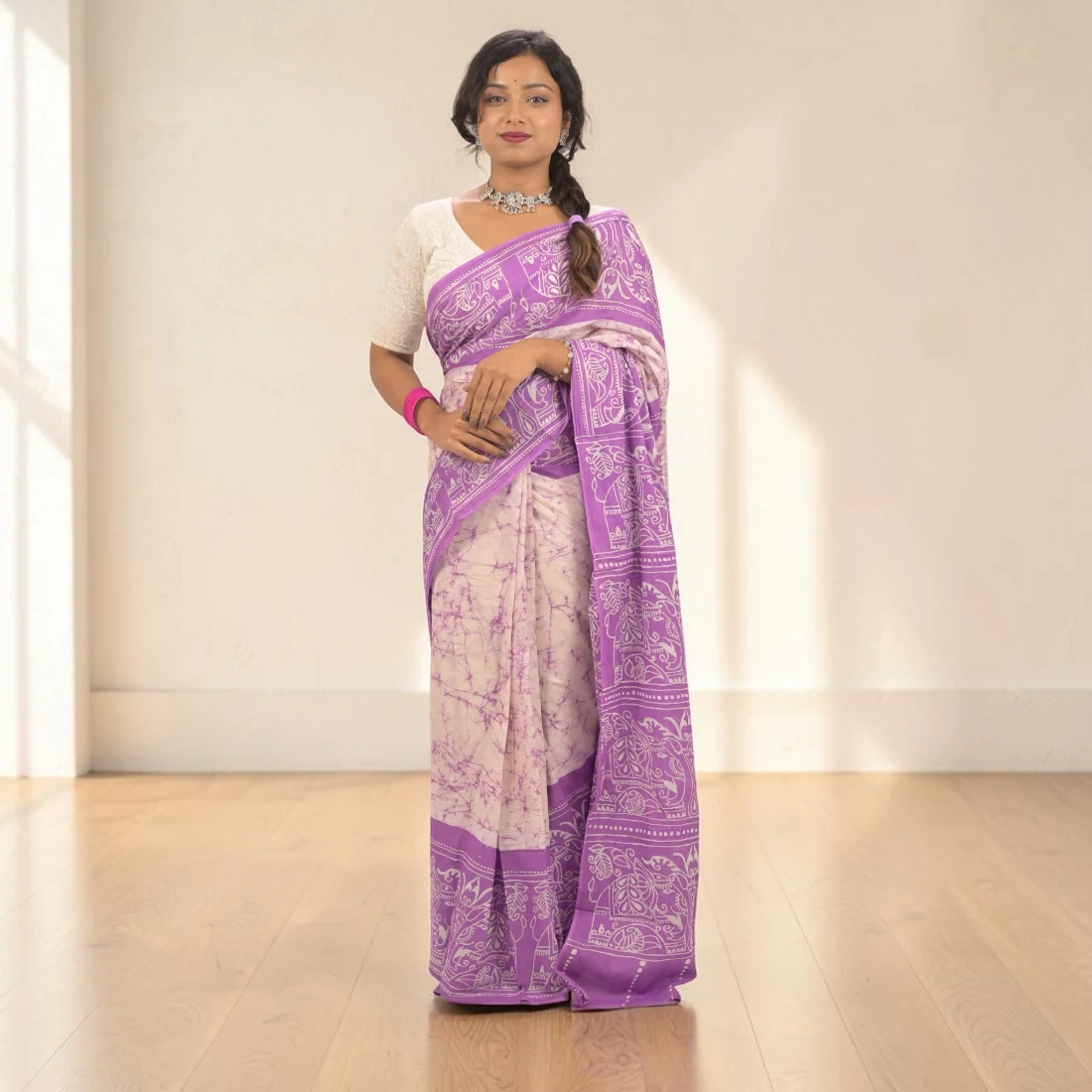 Lavanya Grace Pure Hand Batik Cotton Saree Thumbnail 2