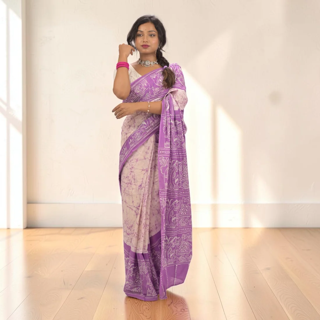 Lavanya Grace Pure Hand Batik Cotton Saree Thumbnail 5