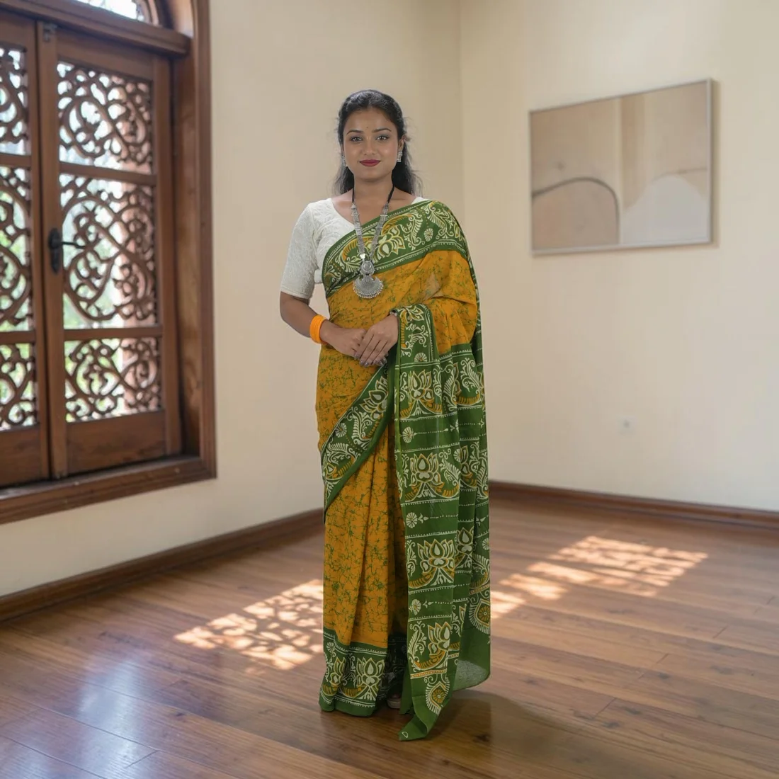 Haritika Bloom Pure Hand Batik Cotton Saree Thumbnail 2