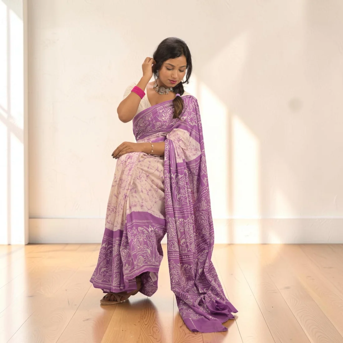 Lavanya Grace Pure Hand Batik Cotton Saree Thumbnail 6