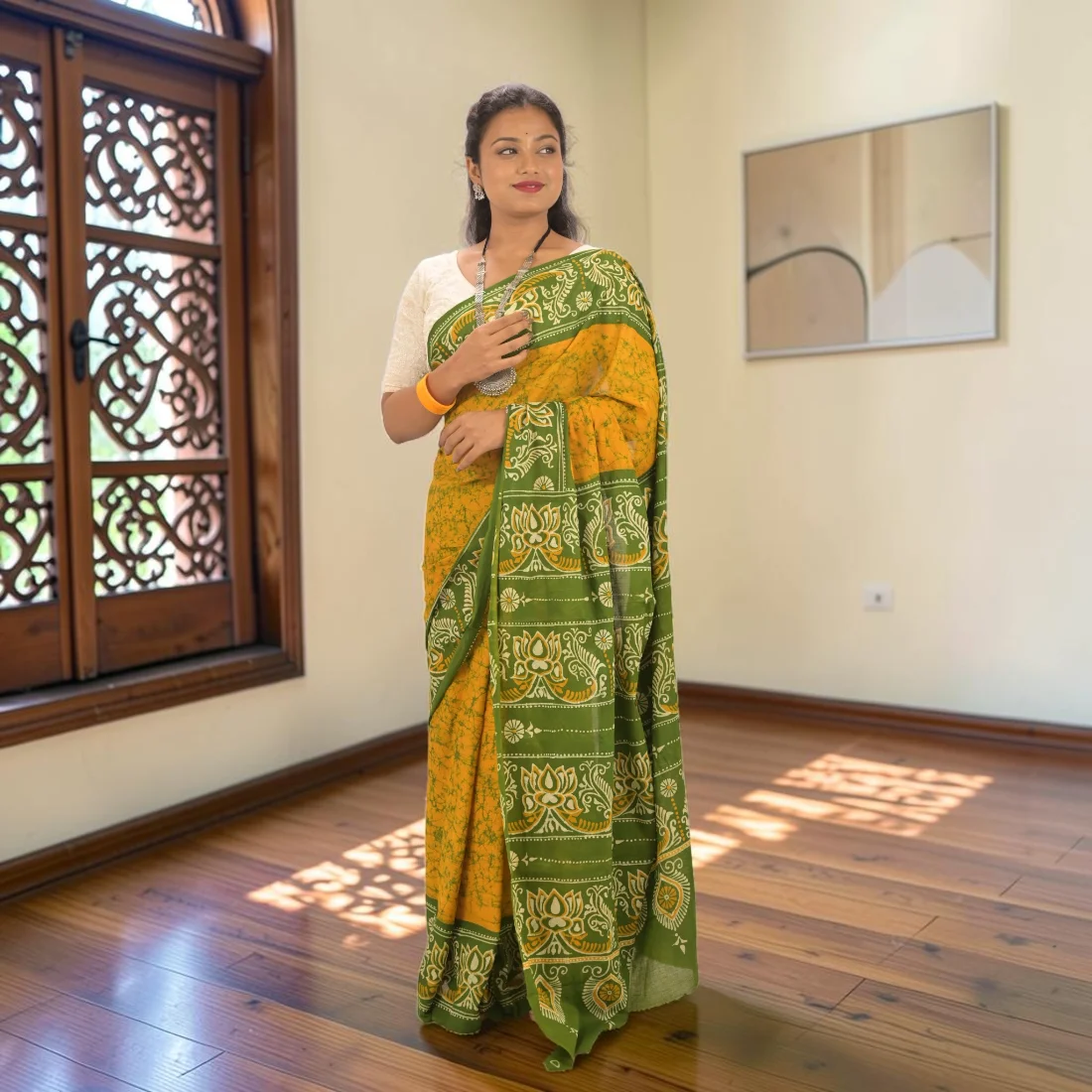 Haritika Bloom Pure Hand Batik Cotton Saree Thumbnail 3