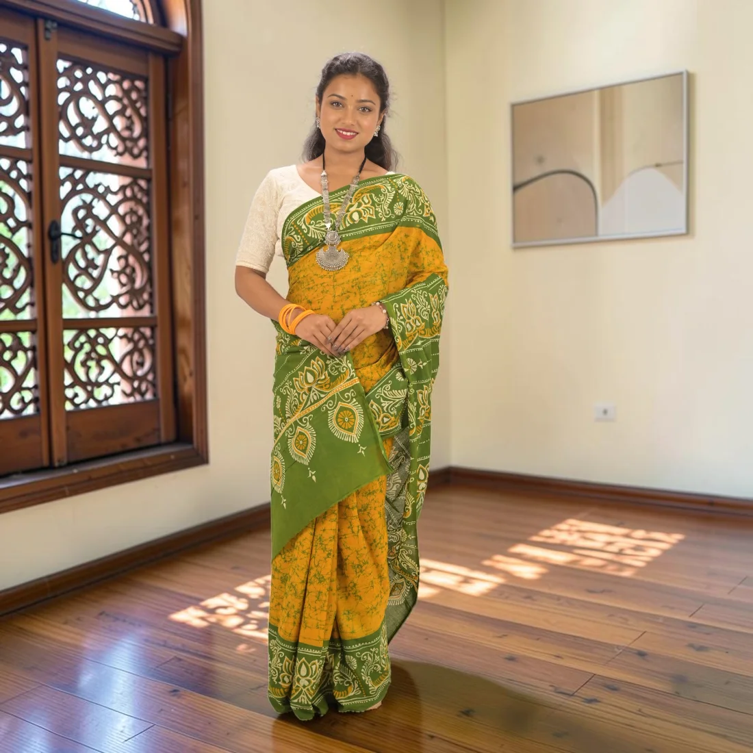Haritika Bloom Pure Hand Batik Cotton Saree Thumbnail 5