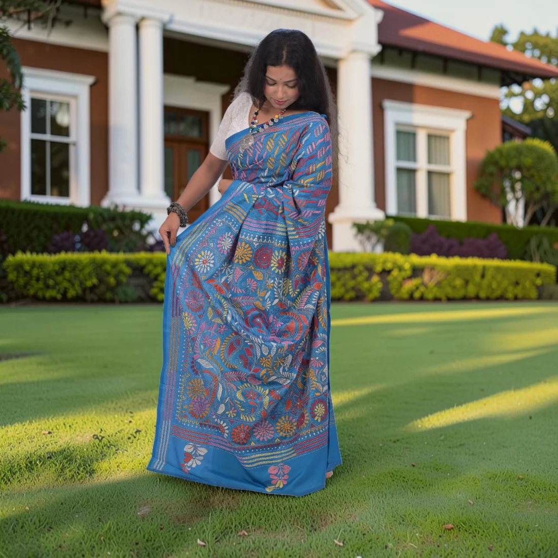 Aarunya Serenity Kantha Stitch Bangalore Silk Saree Thumbnail 3