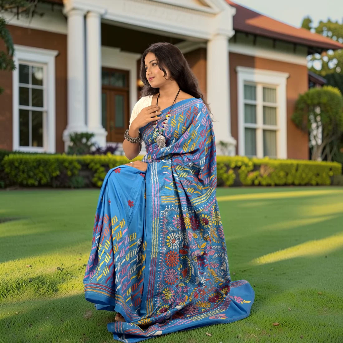Aarunya Serenity Kantha Stitch Bangalore Silk Saree Thumbnail 6