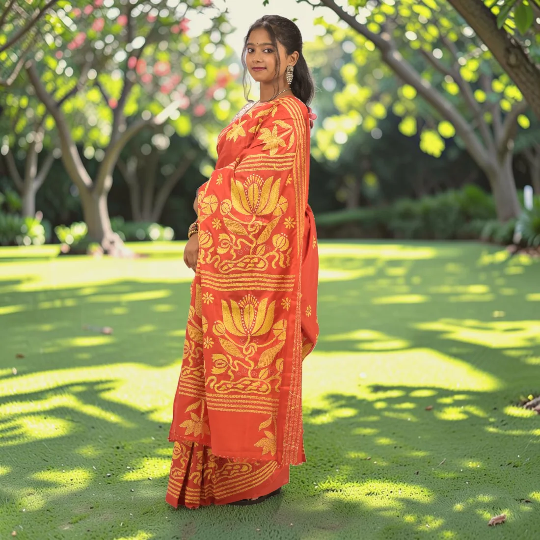 Rudrima Opulence Kantha Stitch Bangalore Silk Saree Thumbnail 3