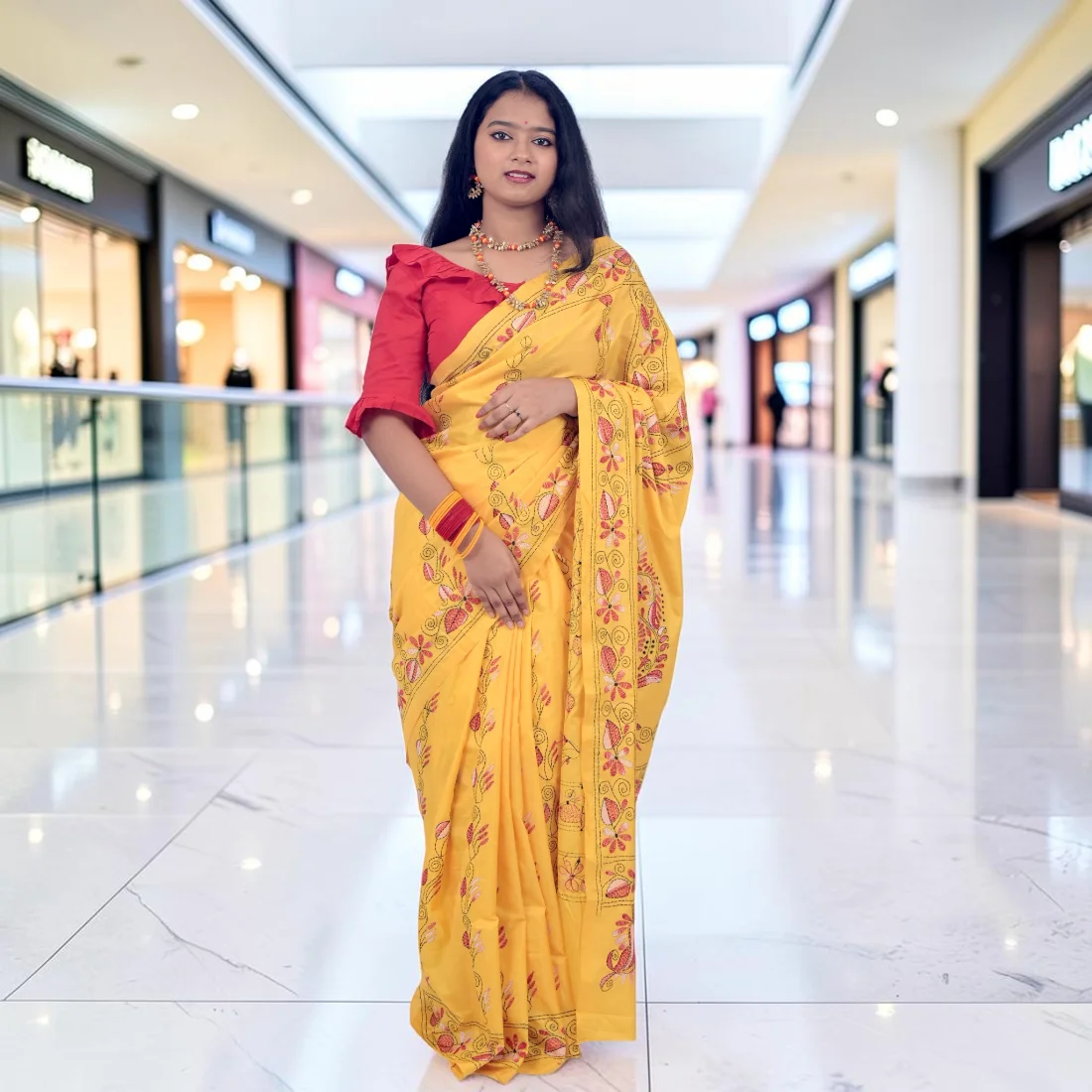 Kanakshi Elegance Kantha Stitch Bangalore Silk Saree Thumbnail 2