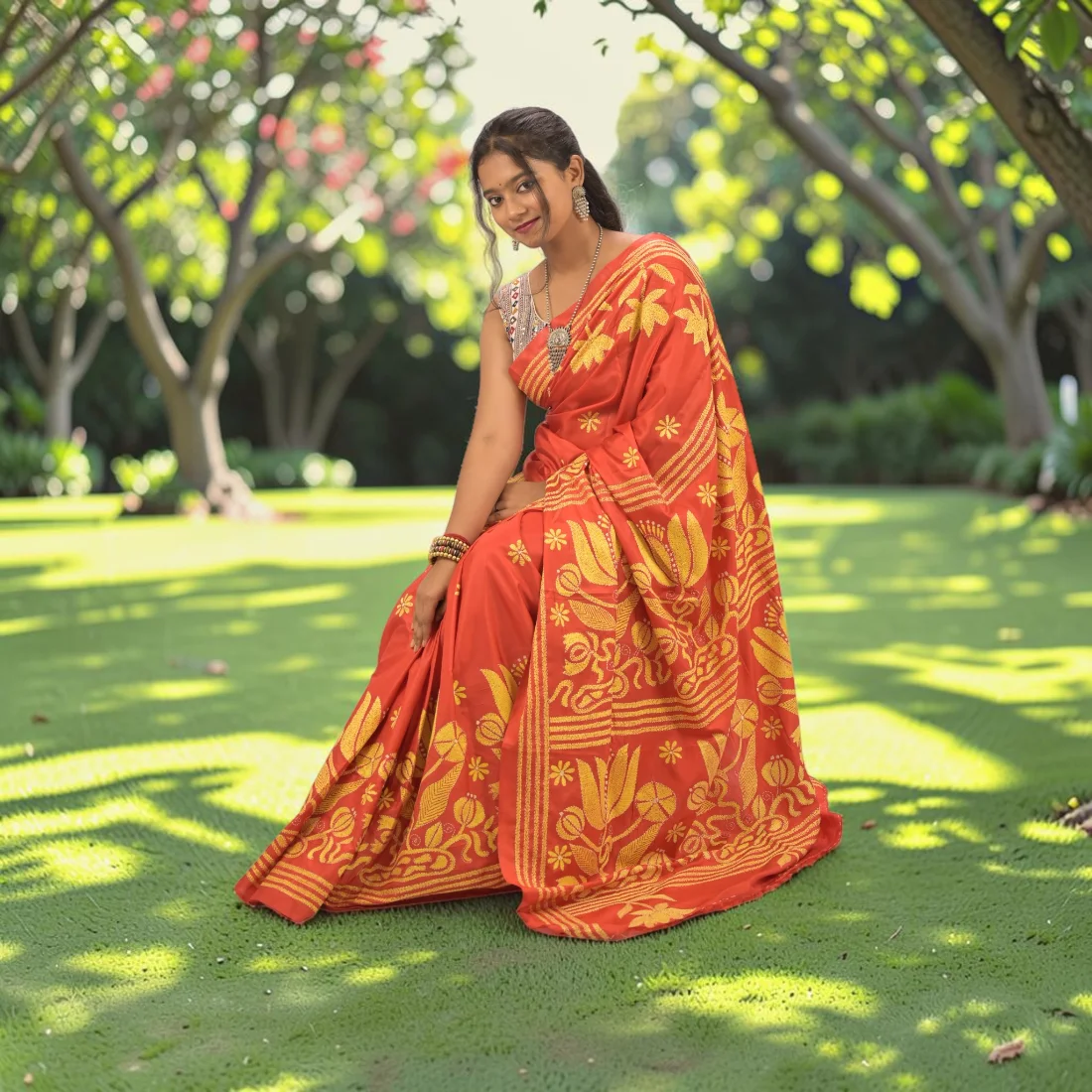 Rudrima Opulence Kantha Stitch Bangalore Silk Saree Thumbnail 6