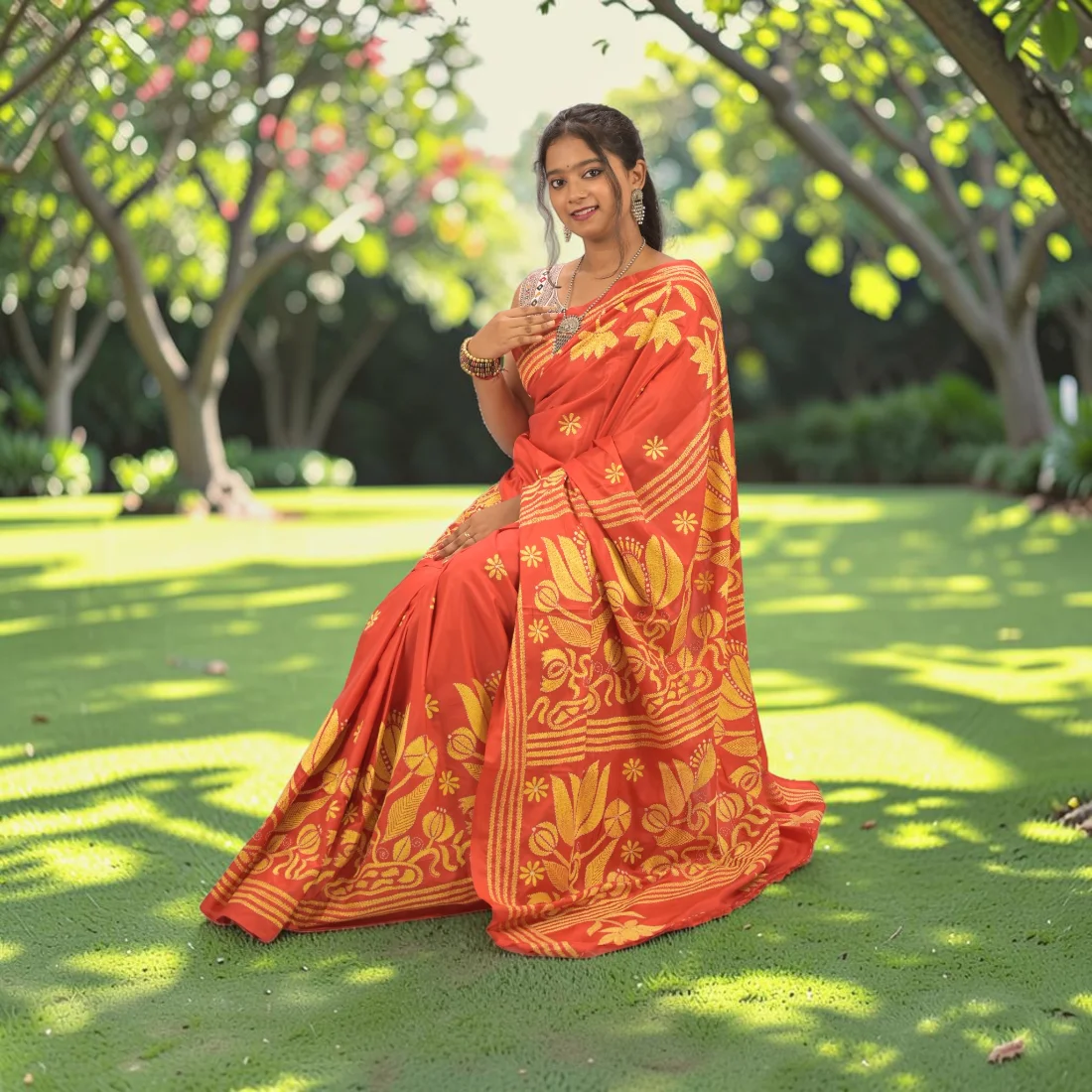 Rudrima Opulence Kantha Stitch Bangalore Silk Saree Thumbnail 5