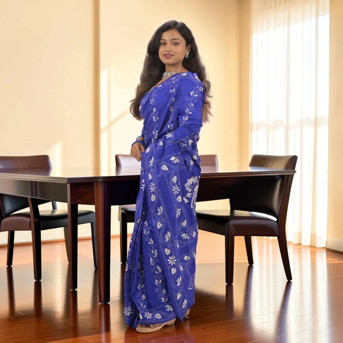 Neelisha Royale Kantha Stitch Bangalore Silk Saree Thumbnail 4