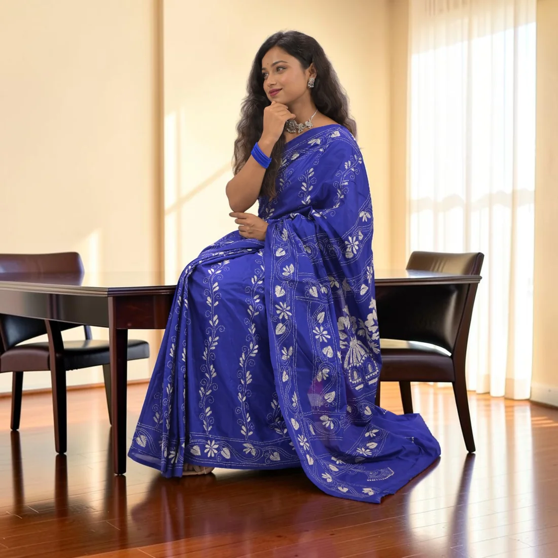 Neelisha Royale Kantha Stitch Bangalore Silk Saree Thumbnail 6