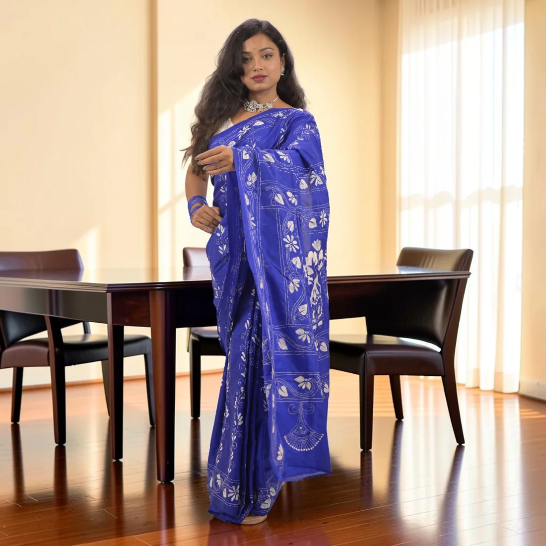 Neelisha Royale Kantha Stitch Bangalore Silk Saree Thumbnail 3