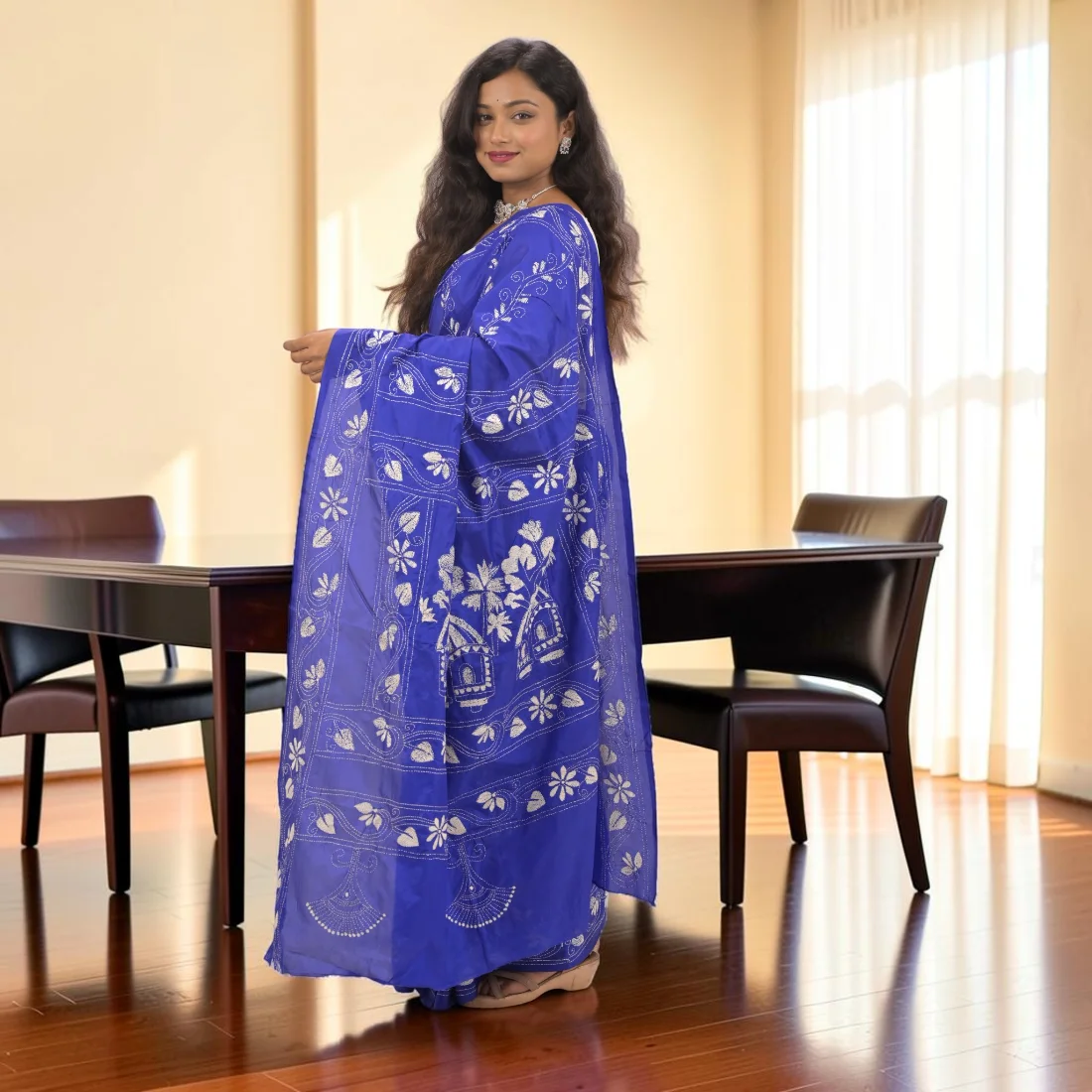 Neelisha Royale Kantha Stitch Bangalore Silk Saree Thumbnail 2