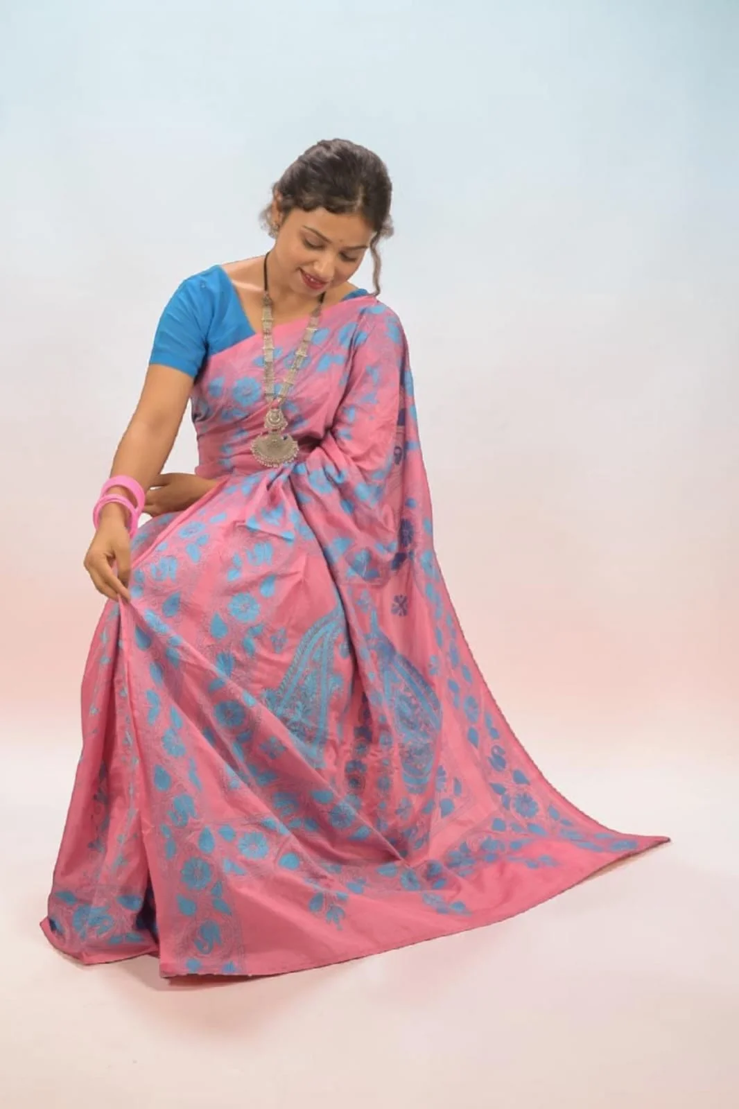Anvika Grace Kantha Stitch Bangalore Silk Saree Thumbnail 7