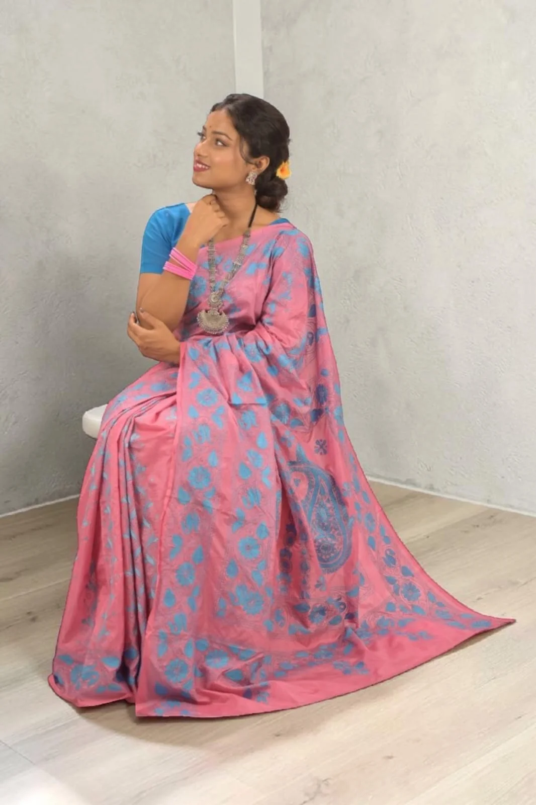 Anvika Grace Kantha Stitch Bangalore Silk Saree Thumbnail 6