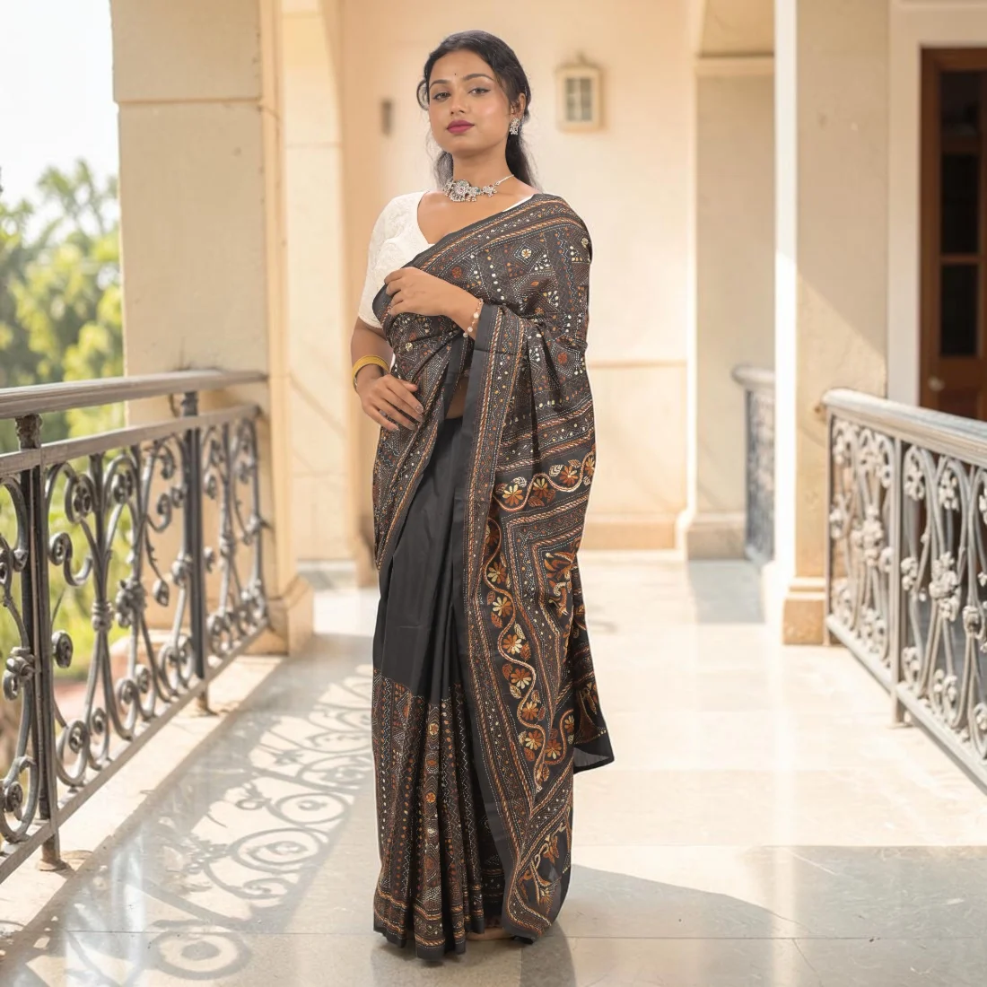 Nishika Noir Kantha Art Silk Saree Thumbnail 2