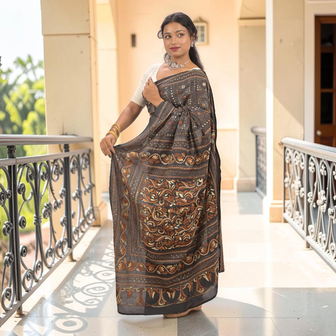 Nishika Noir Kantha Art Silk Saree Thumbnail 4