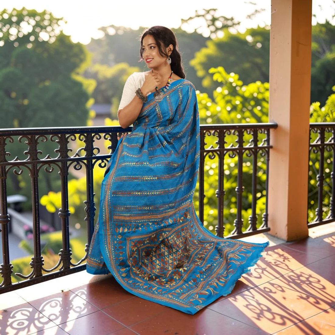 Aakanshi Celeste Kantha Art Silk Saree Thumbnail 6