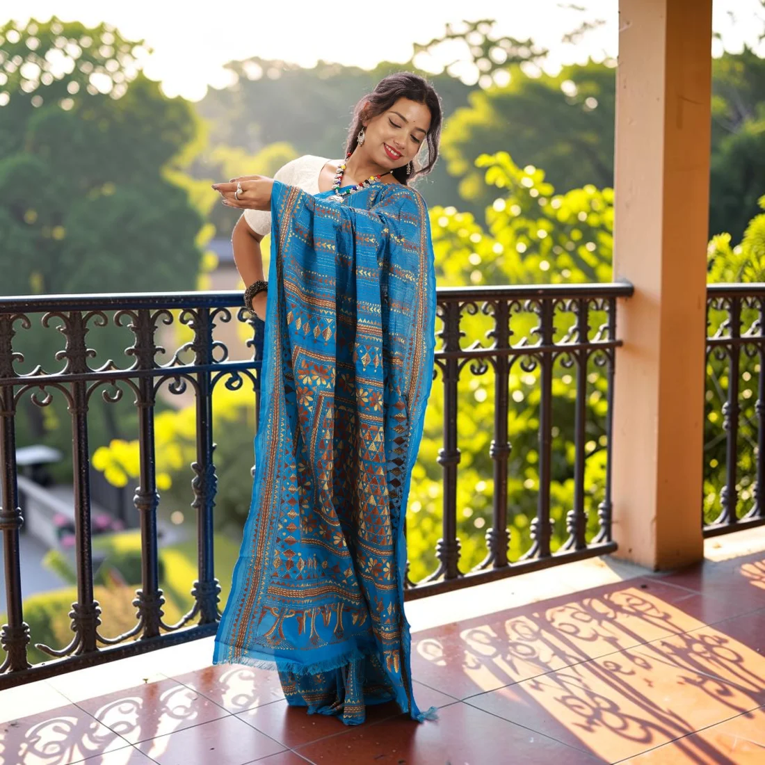 Aakanshi Celeste Kantha Art Silk Saree Thumbnail 4