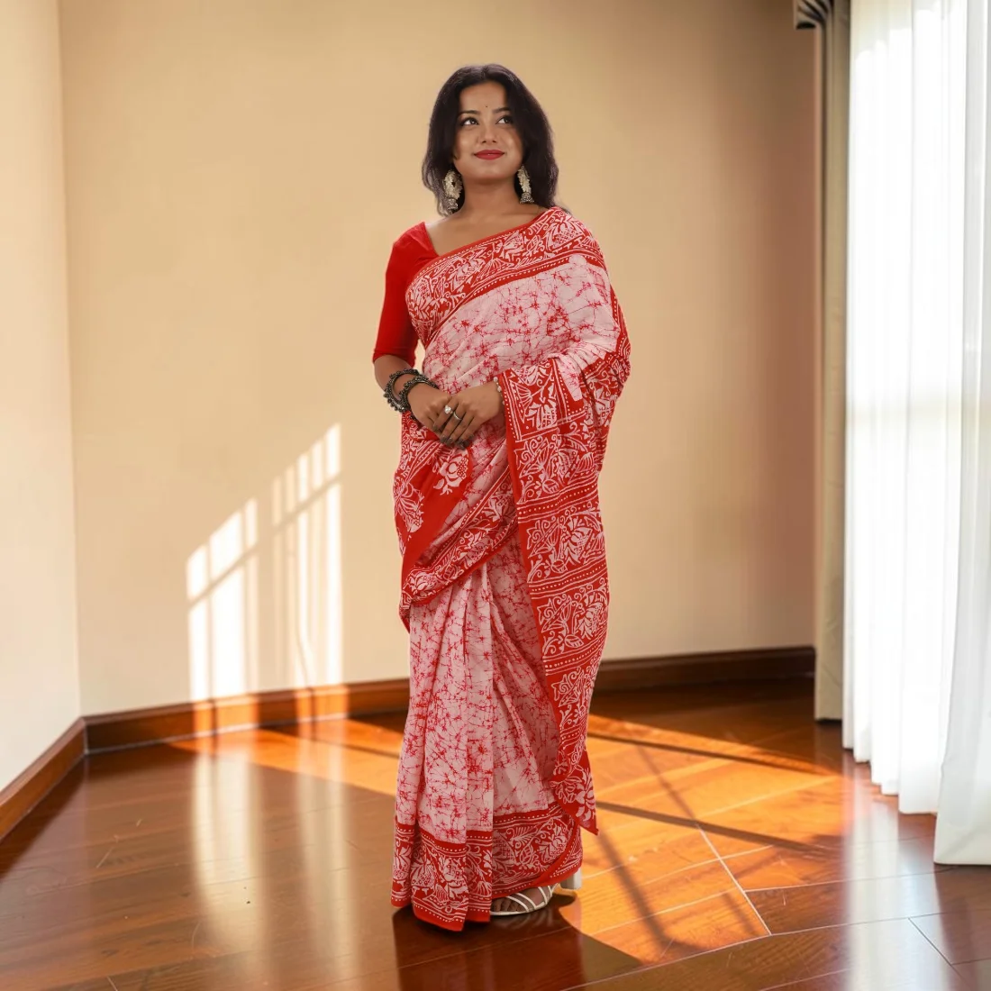 Raktika Royale Pure Hand Batik Cotton Saree Thumbnail 4