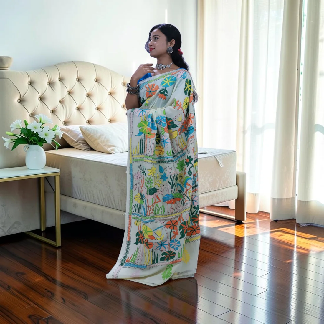 Royale Tussar Kantha Silk Saree Thumbnail 2